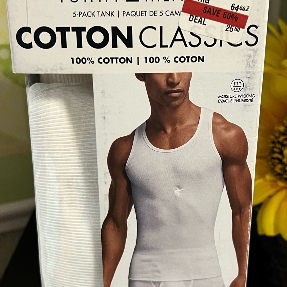 NWT 5 Men's White Tank Tops Tommy Hilfiger #YC